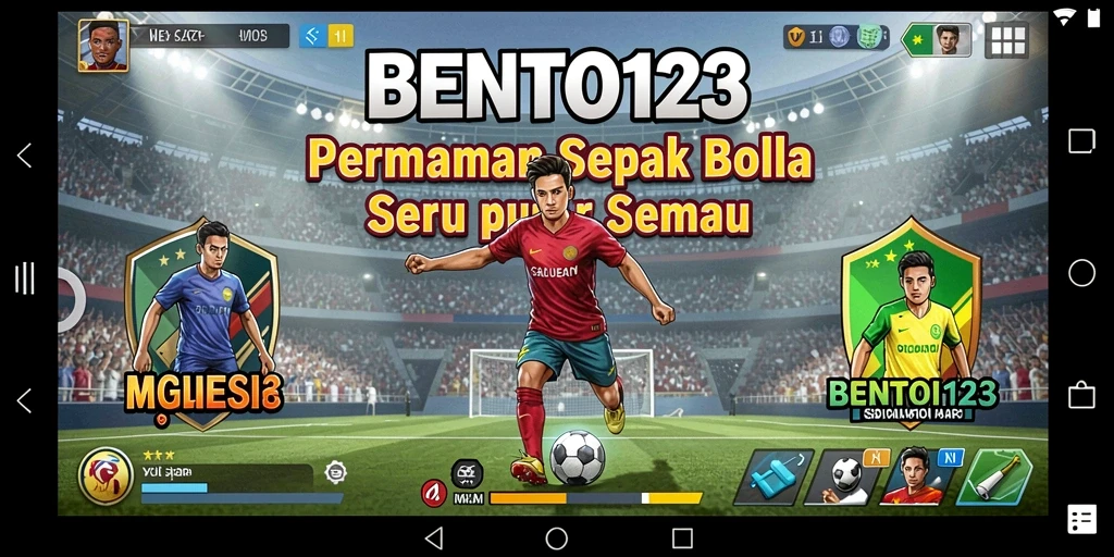 Tampilan gameplay BENTO123 yang mendebarkan dengan aksi sepak bola yang seru.