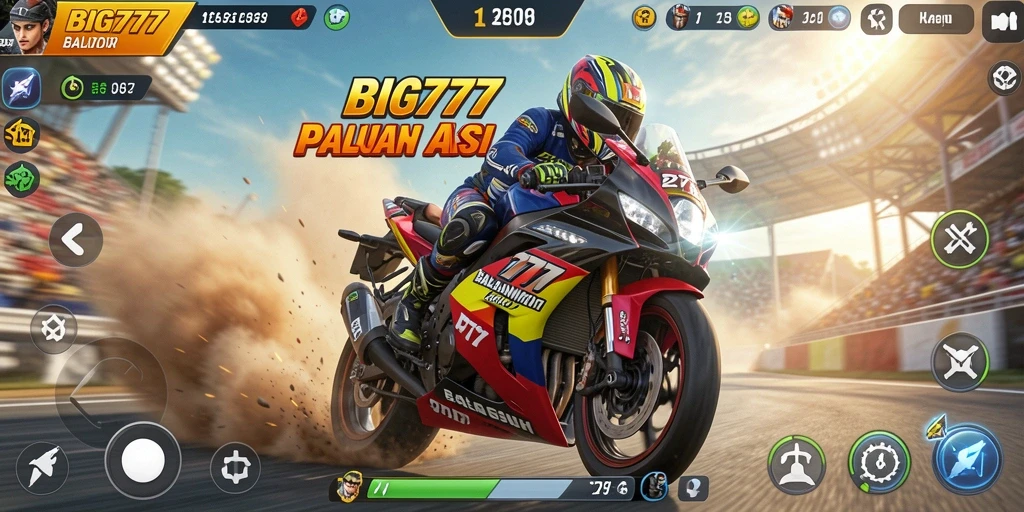 Tampilan menarik dari gameplay balap motor BIG777 yang mendebarkan.