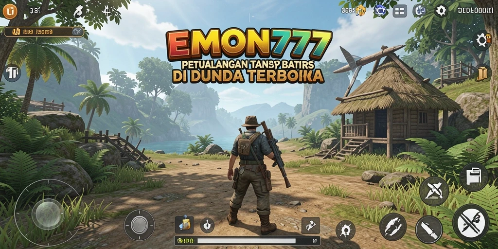 Screenshot gameplay EMON777 menunjukkan eksplorasi dunia yang luas.