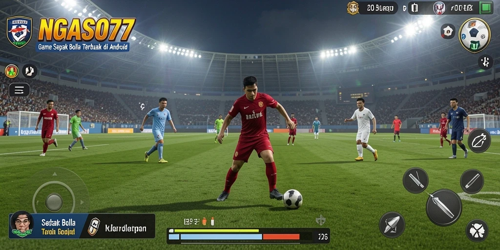 Screenshot gameplay seru dari NGASO77 yang menampilkan aksi pertandingan sepak bola.