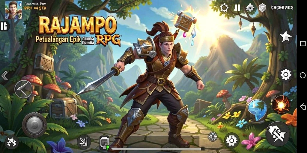 Screenshot gameplay RAJAMPO menampilkan pertarungan epik di dunia RPG.