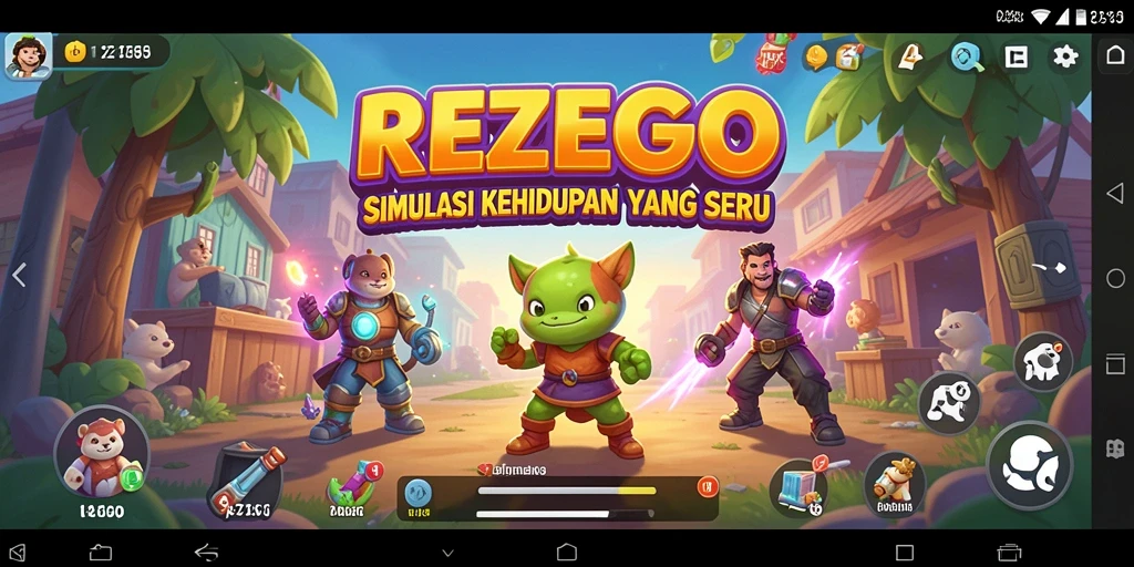 Tampilan gameplay seru dalam REZEGO dengan interaksi karakter yang menarik.