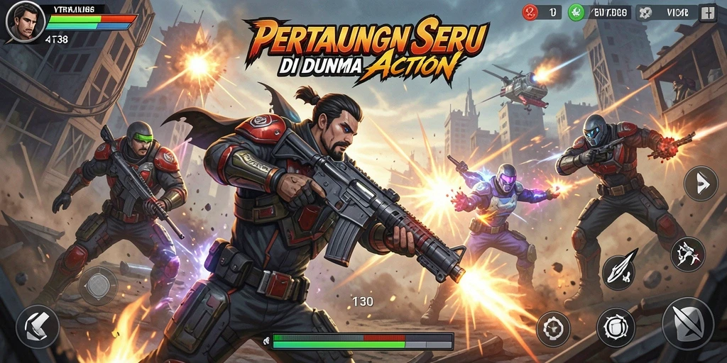 Screenshot gameplay VT38 menampilkan aksi pertempuran yang intens.