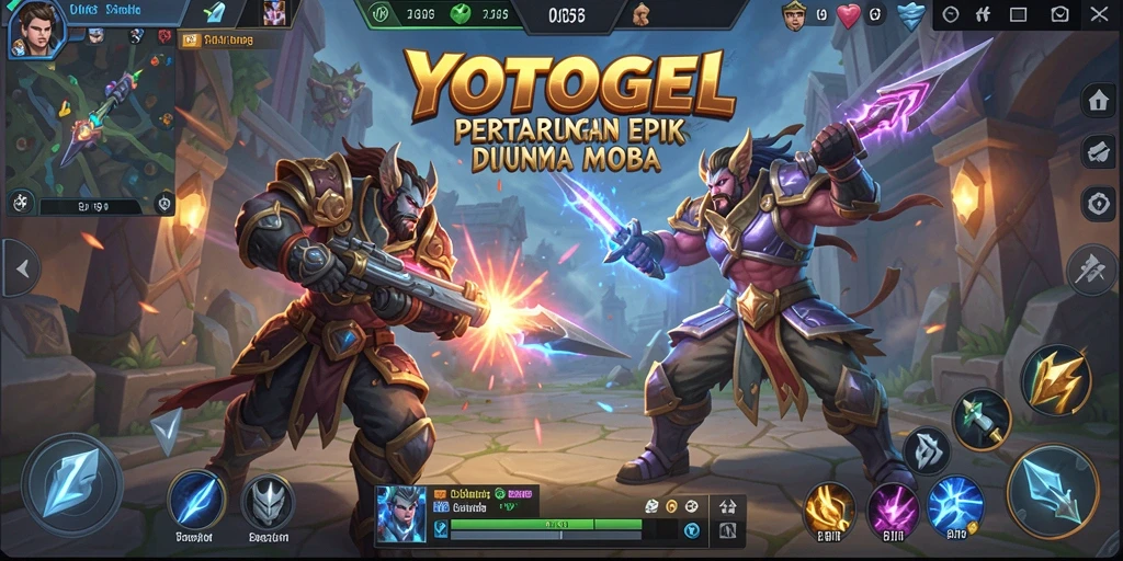 Tampilan pertarungan seru dalam YOTOGEL dengan pahlawan yang berbeda.